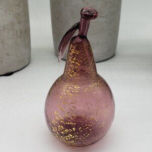 Murano Vintage Small Amethyst Gold Aventurine Hand Blown Art Glass Pear